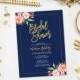 Printable Bridal Shower Invitation, Bridal Shower Invites, Navy Bridal Shower Invitations, Floral Shower Invite