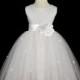 White Rosebud Flower Girl dress sash pageant wedding bridal recital tulle bridesmaid toddler sizes 12-18m 2 4 6 8 10 12 