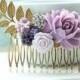 Lavender Rose Large Comb, Large Gold Comb, Large Leaf Comb, Vintage Inspired Lilac Comb, Bridal Comb, Purple Wedding Comb, Purple Gold Comb