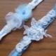 MY SOMETHING BLUE Wedding garter /Powder Blue Floral Bridal garter with crystals/ Blue ruffles wedding garter with floral lace accents
