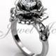 Platinum diamond unusual flower engagement ring, bridal ring, wedding ring ER-1032