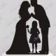 Ships Next Day! Wedding Cake Topper Silhouette Groom and Bride with a Flower Girl -  Family in BLACK Acrylic Cake Topper [CT62og]
