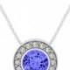Tanzanite & Diamond Halo Pendant Necklace 14k White Gold - Tanzanite Jewelry - Tanzanite Necklaces for Women - Anniversary Gifts for Her