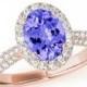 8x6mm Oval Tanzanite & Diamond Pave Engagement Ring 14k Rose Gold - Tanzanite Rings - Tanzanite Jewelry - Anniversary Ring - For Women