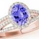8x6mm Oval Tanzanite & Diamond Halo Engagement Ring 14k Rose Gold - Tanzanite Rings - Tanzanite Jewelry - Anniversary Ring - For Women