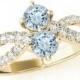 Aquamarine & Diamond Split Shank Ring 14k White Gold- Engagement Rings - Promise Rings, Aquamarine Jewelry Anniversary - Raven Fine Jewelers