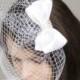 White satin bow wedding decorative haircomb veil/bridal hair accessories for brides/transparent hair comb/rhinestone applique/french netting