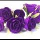 10 purple crepe paper roses with a toothpick Cake Topper deep purple baby shower idea WEDDING CENTERPIECE DIY Wedding boutonniere corsage