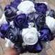 Handmade Satin Rose Bouquet, Purple, Dark Gray and White Satin Rose, accented with rhinestone (Medium, 7 inch)