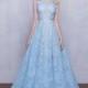 Elegant New Long Fashion Sheer Mesh Lace Appliques Blue Prom Party Evening Bridesmaid Formal Dresses For 2016