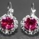 Fuchsia Halo Crystal Earrings Swarovski Pink Rhinestone Sparkly Earrings Hypoallergenic Leverback Wedding Bridal Jewelry Bridesmaid Jewelry