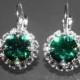 Emerald Halo Crystal Earrings Swarovski Green Rhinestone Sparkly Earrings Hypoallergenic Leverback Wedding Bridal Jewelry Bridesmaid Jewelry