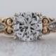 Vintage Engagement Ring Retro .74ct Round Brilliant Cut Diamond in 14k Yellow & White Gold