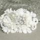 White Bridal Hair Comb- Bridal hair accessories- Lace Hairpiece- Rhinestone Bridal Comb- Pearl Bridal Hairpiece-White Bridal Hair Accessory