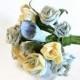 Hand Crafted Creamy Yellow and Pale Blue Everlasting Sculpted Fabric Flower Bouquet - Wedding Bouquet for Bridal or Gift
