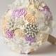 SALE!!! Brooch bouquet, Lilac-Ivory Fabric Wedding Bouquet, Unique Fabric Flower Bridal Bouquet