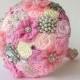 SALE!!! Brooch bouquet, Pink Fabric Wedding Bouquet, Unique Fabric Flower Bridal Bouquet