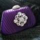 Crystal Rhinestones Flower Box Clutch - Purple Satin Formal Clutch Bag - Wedding Clutch - Love Bling Bling