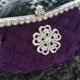 Purple Evening Party Clutch - Wedding Bridal Bag - Crystal Rhinestone Flower Brooch  Vintage Style -Woven Satin - Love Bling Bling