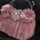 Red Pink Satin Flowers Clutch - Crystal Rhinestone Rose Brooch  - Elegant Flowers Wedding Bridal Bag - bridesmaid purses - Vintage Style