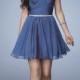 A-line Strapless Slate Blue Ruched Homecoming Dress With Beaded Belt