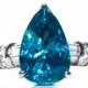 Natural 10 ct Cambodian Blue Zircon Pear & Diamond Ring