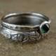 Emerald Wedding Rings Lab Emerald Engagement Ring Set Wedding Bands Green Emerald Ring Flower Sterling Silver Wedding Rings Set