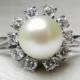 Vintage Pearl Engagement Ring 8mm Cultured Akoya Pearl 0.33 cttw Diamond Halo Engagement Ring