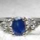 Sapphire Engagement Ring Vintage Ring 0.60 ct Natural Sapphire 0.20 cttw Diamond Blue Sapphire Ring 10k White Gold Ring September Birthstone