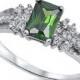 1.50 Carat Radiant Cut Emerald Green Round White Russian Clear CZ Vintage Style Solid 925 Sterling Silver Ladies Wedding Engagement Ring