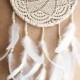 Dream Catcher - White Mandala - Unique Dream Catcher With White Handmade Crochet Web And White Feathers - Mobile, Home Decor, Decoration