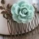 Vintage Style Rose Hair Comb. hair clip. mint green. spring collection. filigree barrette. hair accessory. vintage wedding