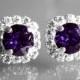 Dark Purple Crystal Halo Earrings Swarovski Purple Velvet Rhinestone Hypoallergenic Earrings Studs Dark Violet Silver Bridesmaids Earrings