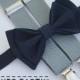 Navy Bow Tie & Light Grey Suspenders -- Ring Bearer Outfit -- Boys Wedding Outfit