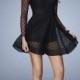 Romper Black Long Sleeves Illusion Polka Dot Printed Homecoming Dress