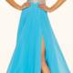 Chiffon White Blue Ruched Straps Two-piece Split Front A-line Crystals Sleeveless