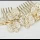 Vintage inspired crystal wedding comb. Floral crystal bridal hair comb. Wedding orchid comb. Gold bridal hair piece.