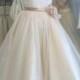H1580 Vintage illusion lace top tea length organza wedding dress
