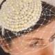 Cream/Ivory Pearl Fascinator With Veil, Pearl Headdress, Beaded Bridal Headpiece, Beaded Veil Fascinator, Retro Style Wedding Headdress
