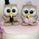 Owl wedding cake topper with elegant tiara and banner for names and date