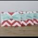 Bridesmaid Gift Set / Bachelorette Favors - Coral Chevron with Mint Bow - Wedding Cosmetic Cases - Choice of Quantity and Style