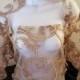 Taupe Faux Pearl Embroidered Beaded Lace Shrug Wrap Jacket & Top Set Bridal Wedding Evening Jacket Party Belly Dance