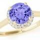 6.5mm (1 carat) Tanzanite & Diamond Swirl Halo Engagement Ring 14k Yellow, Rose or White Gold - Tanzanite Rings for Women - Anniversary Gift