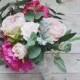 Pink Boho Bouquet with Eucalyptus, Silk Bouquet, Wedding Bouquet, Faux Flowers