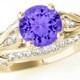 Tanzanite & Diamond Engagement Ring 14k Yellow Gold - 6.5mm Gemstone Ring - Tanzanite Rings for Women - Fashion, Cocktail, Wedding Gifts
