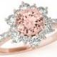Morganite & Diamond Flower Lotus Halo Engagement Ring 14k Rose Gold - 6.5mm Morganite - Morganite Rings for Women - Gemstone Anniversary Rings