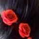 Red roses large rose, Wedding Hair Accessories, Bohemian Wedding Hairstyles Hair Flower - Set of