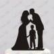 Wedding Cake Topper Silhouette Groom and Bride with older Boy -  Family Acrylic Cake Topper [CT62ob]