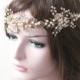Gold Leaf Vine Wedding Headpiece. Antique Gold Boho Delicate Crystal Pearl Bridal Wreath. Halo Headband. Rhinestone Floral Hairpiece.  FLORA
