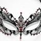 Black laser cut Venetian Phoenix Mask Masquerade w/ Red Rhinestones  SKU: 6F11B